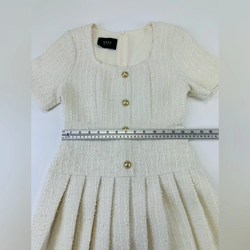 Yayi Boutique cream Boucle mini dress Small pleated peplum  Old Money - Picture 4 of 11